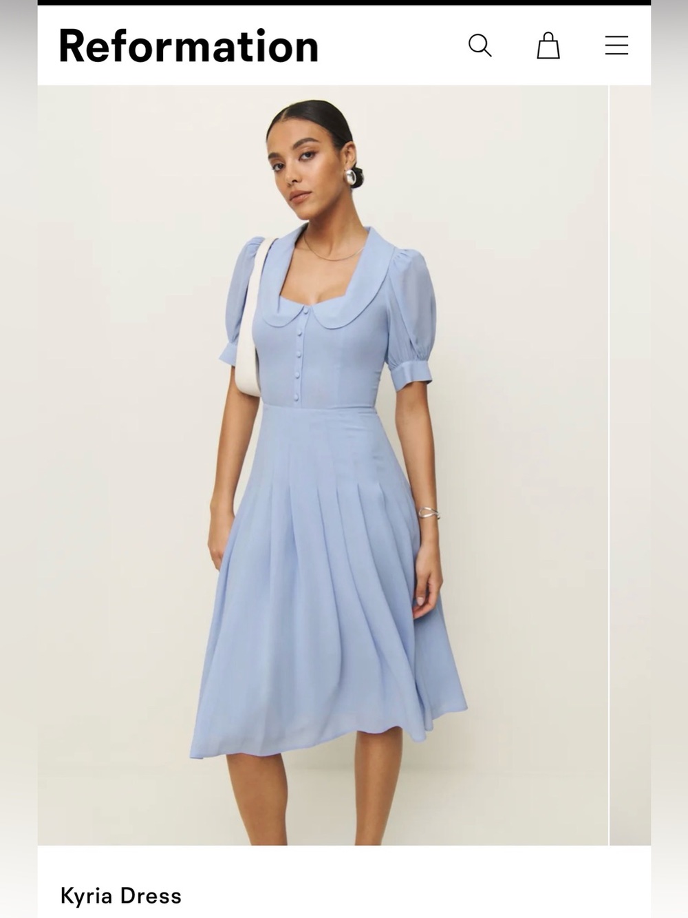 Reformation Ice Water blue Kyria Puff-Sleeve Midi Dress sz 6